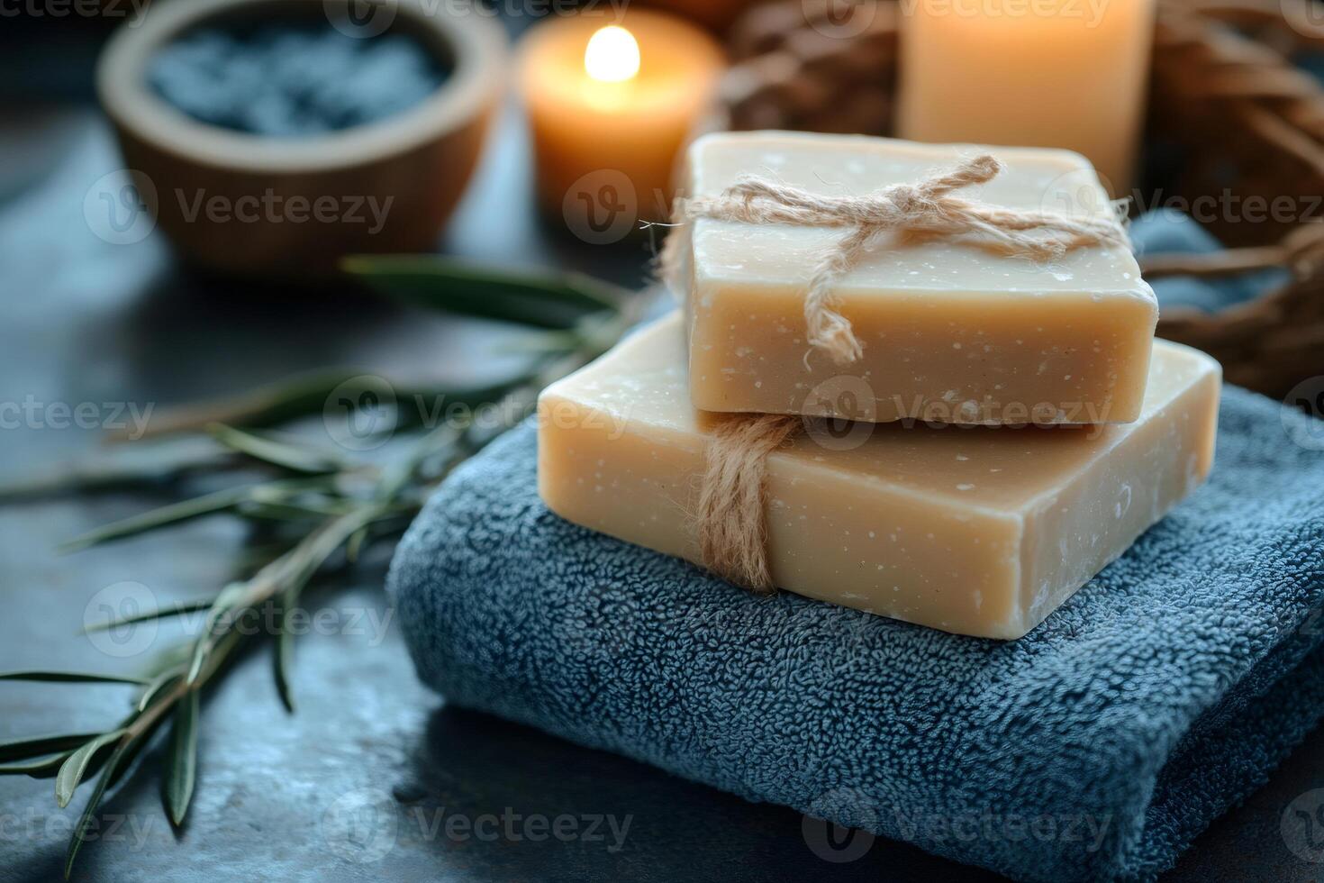 Relaxing spa setting with natural soap bars photo