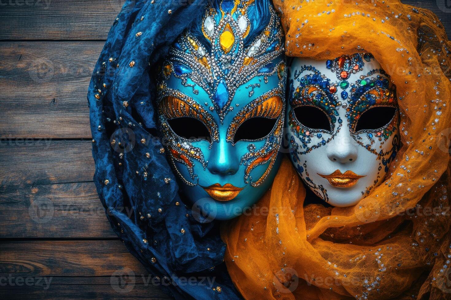Vibrant venetian masks with ornate designs photo