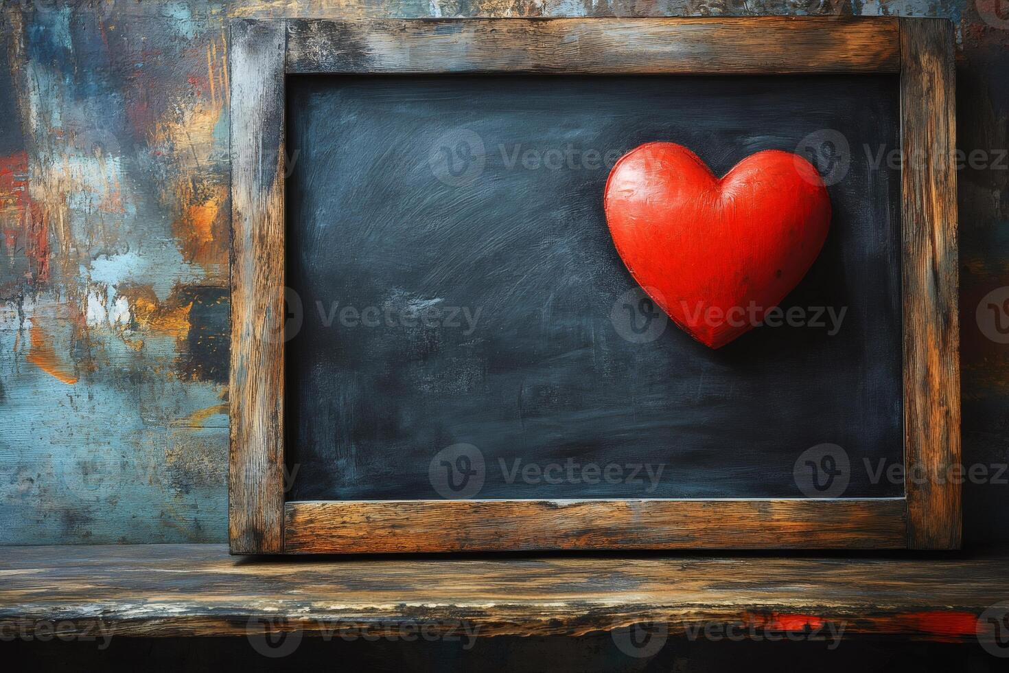 Rustic wooden frame with red heart art photo