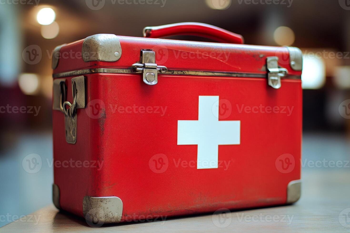 Red first aid kit closed and waiting for emergency photo