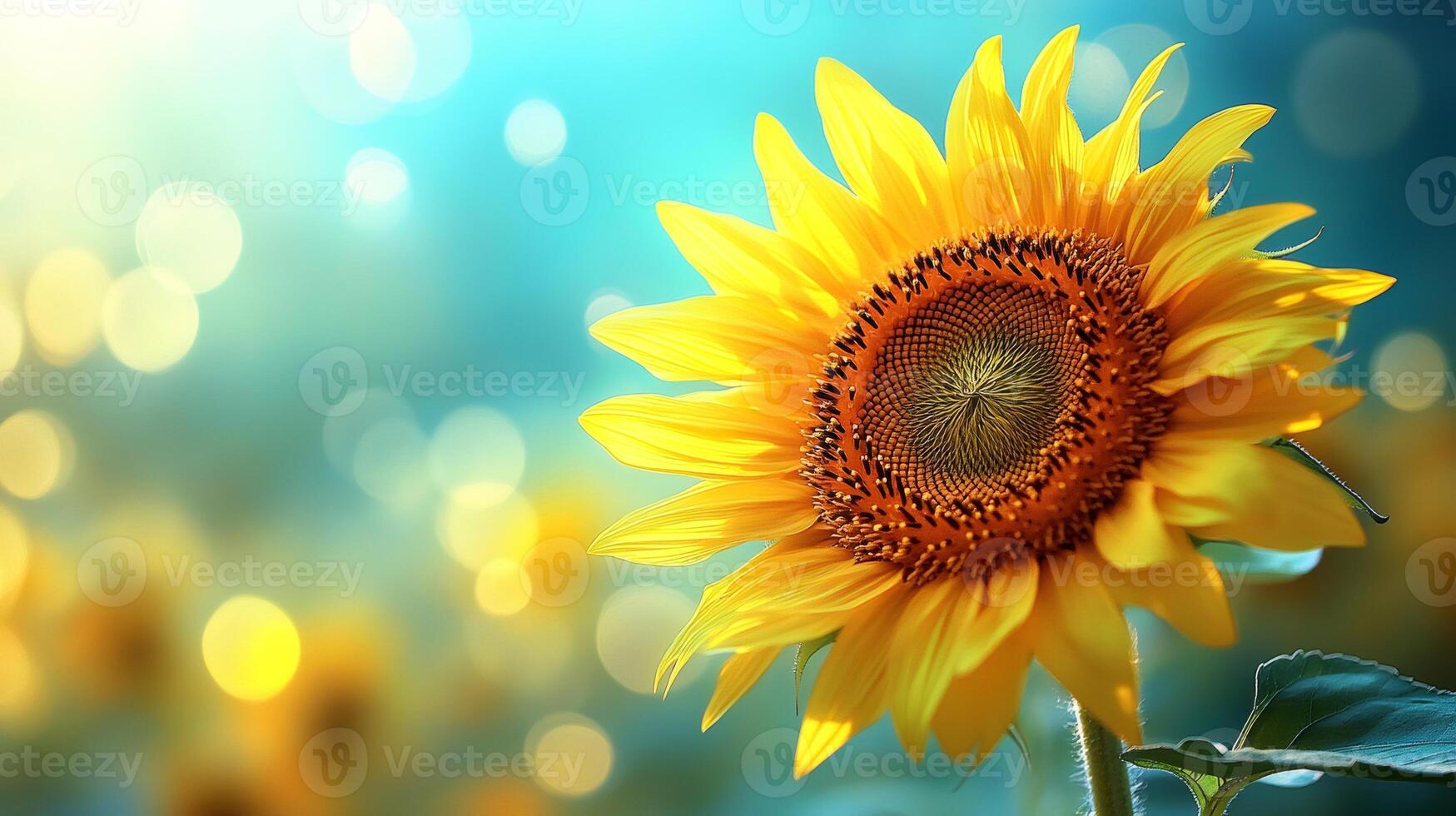 Sunflower growing in a field with a beautiful bokeh effect photo