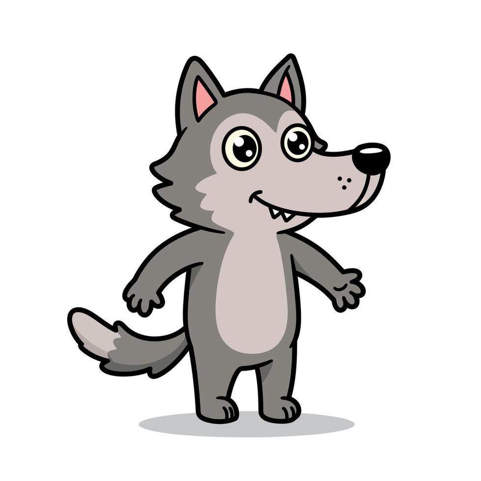Playful cartoon wolf character with large eyes in a flat design style illustration vector