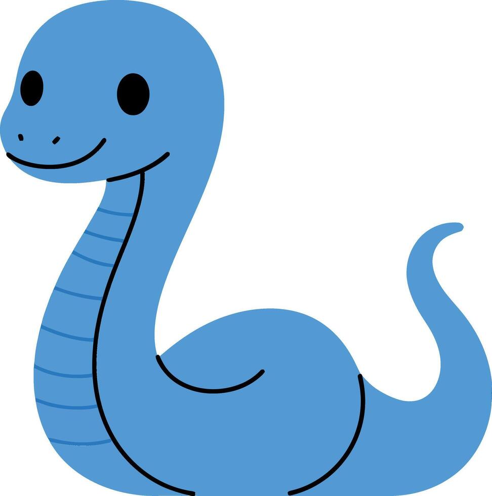 Cute blue snake with a friendly expression in minimal flat design illustration vector