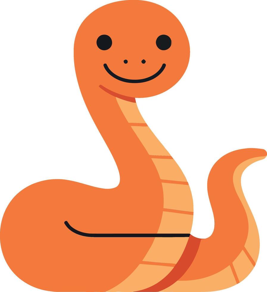 Cute orange snake character in flat design style smiling and coiling in illustration vector