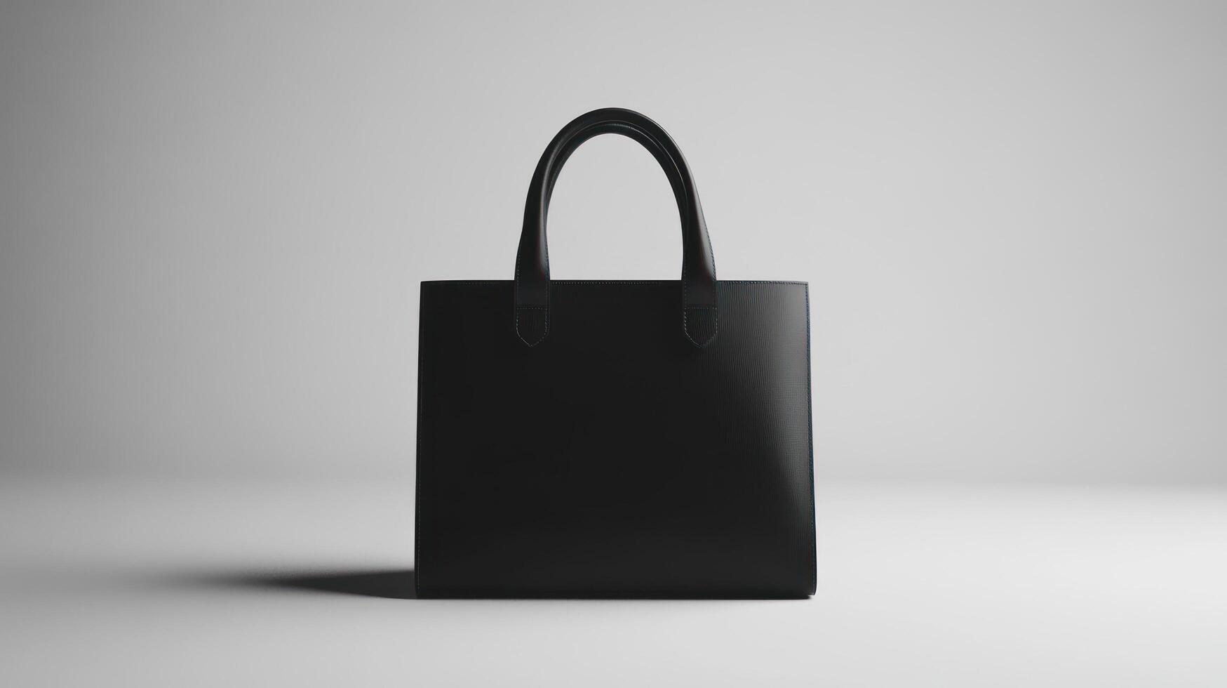 A black tote bag on a white surface photo