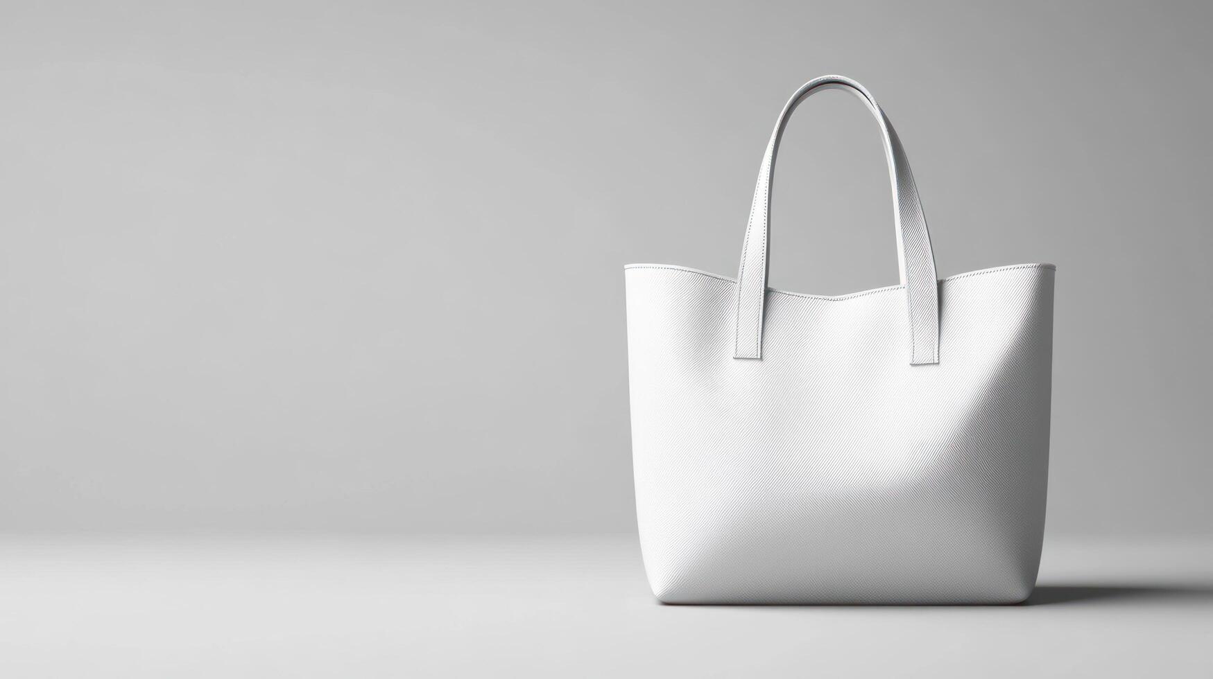White leather tote bag on grey background photo