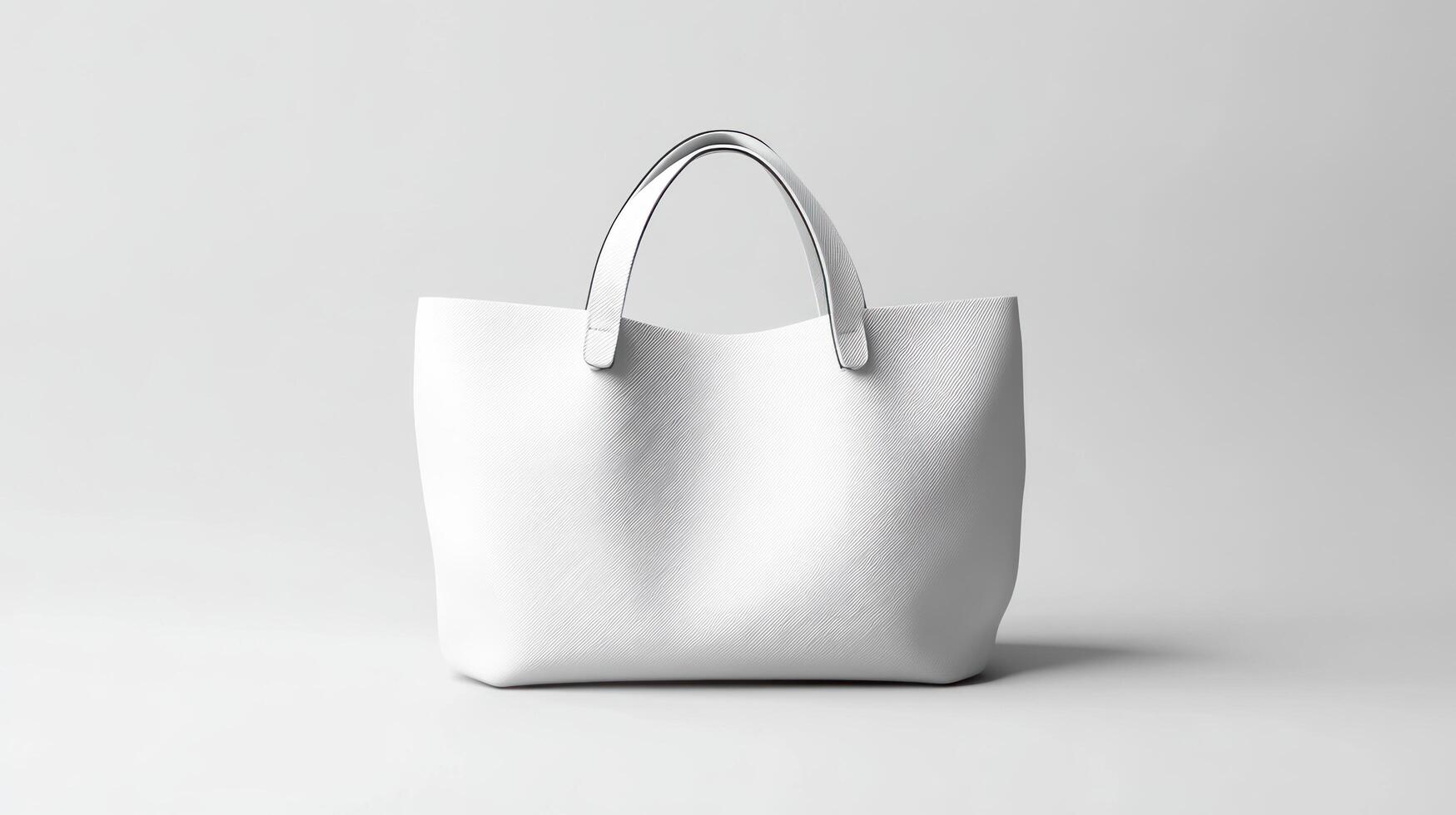 A white leather tote bag on a plain surface photo
