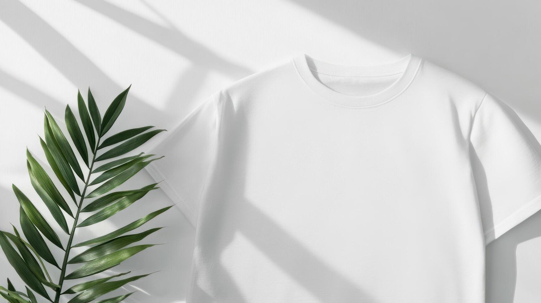 White t - shirt and palm leaf on white background photo