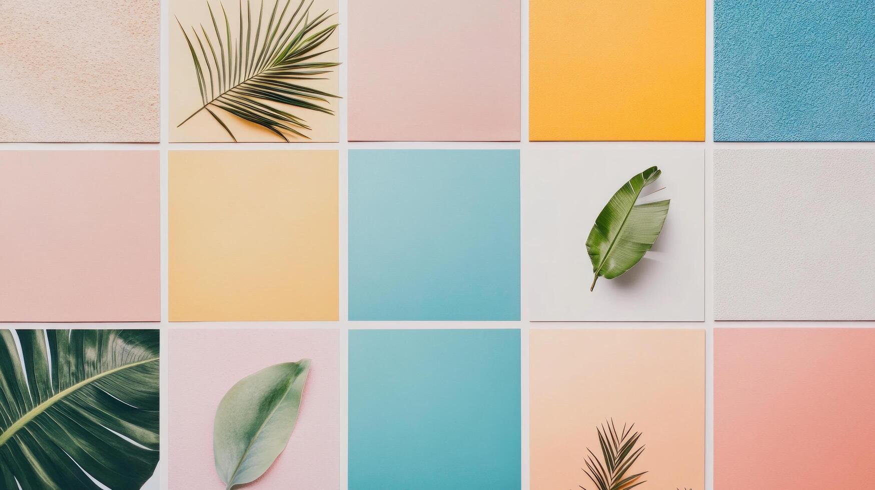 Colorful tropical leaves on a colorful background photo