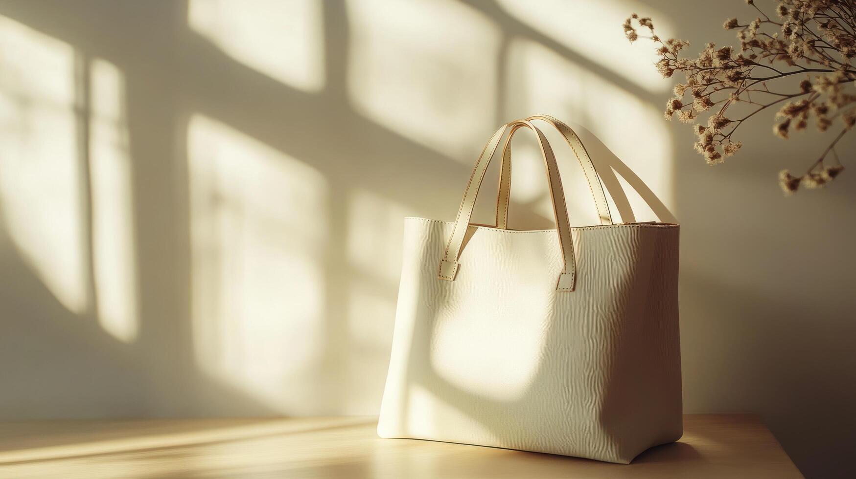 A white bag sitting on a table in front of a window photo