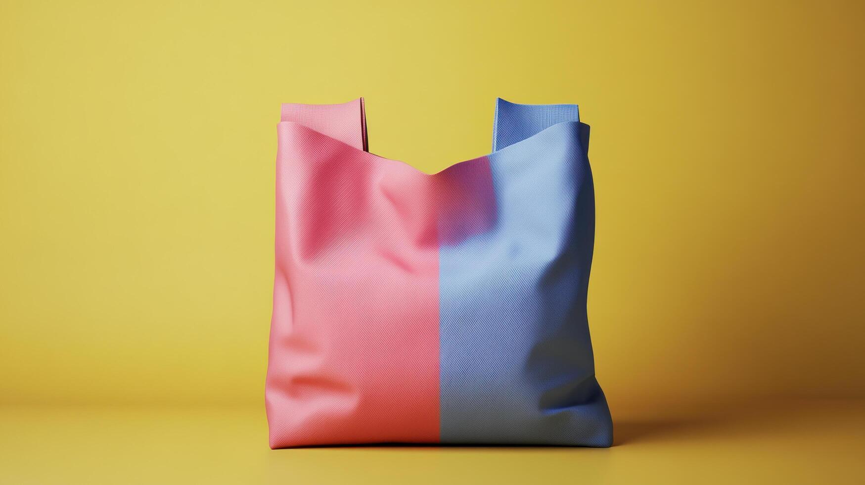 A blue and pink shopping bag on a yellow background photo