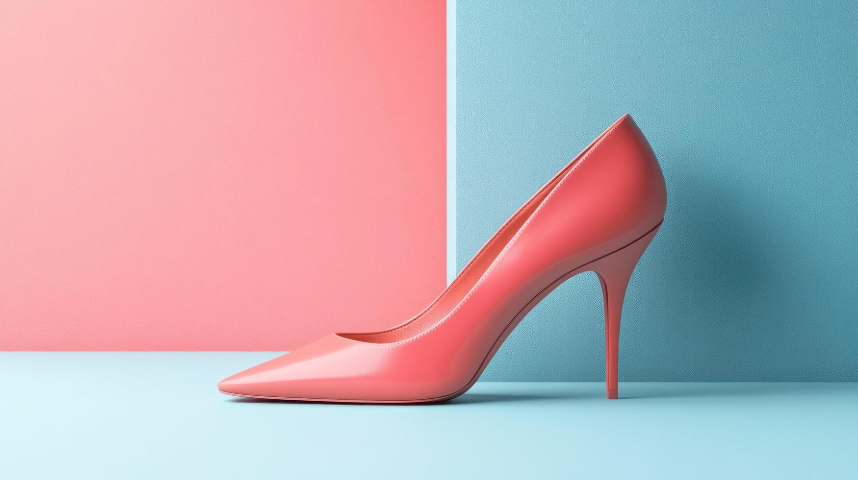 Pink high heeled shoe on a blue and pink background photo