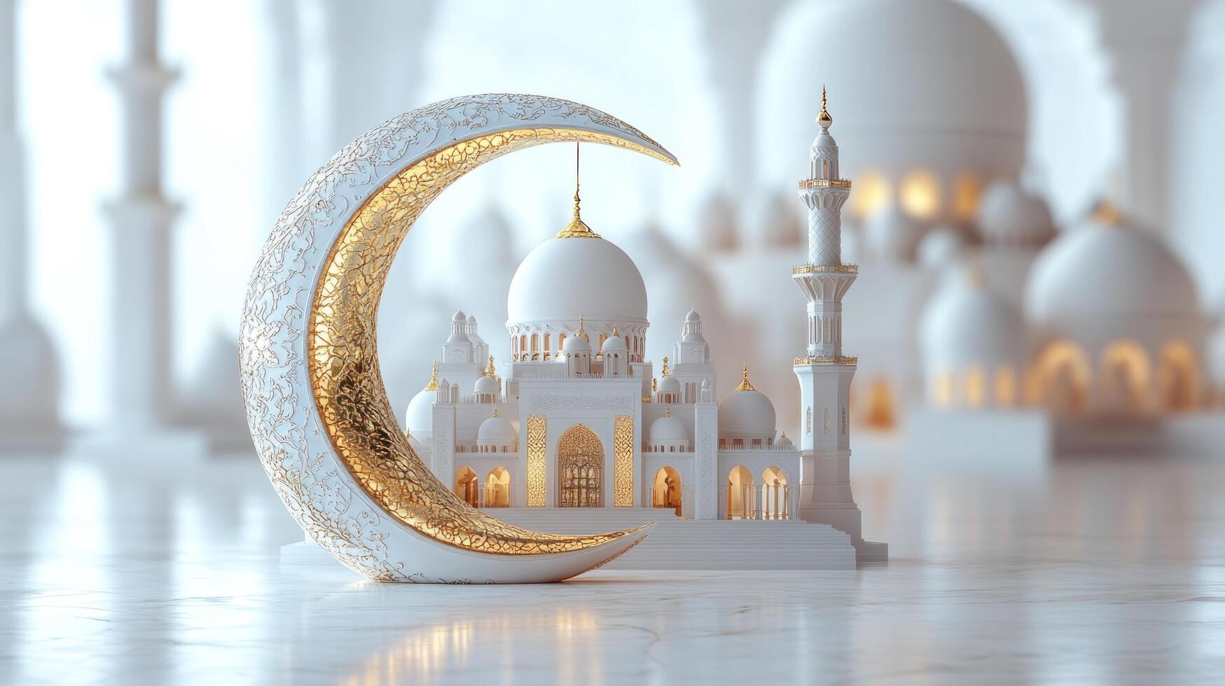 A white crescent with a mosque in the background photo