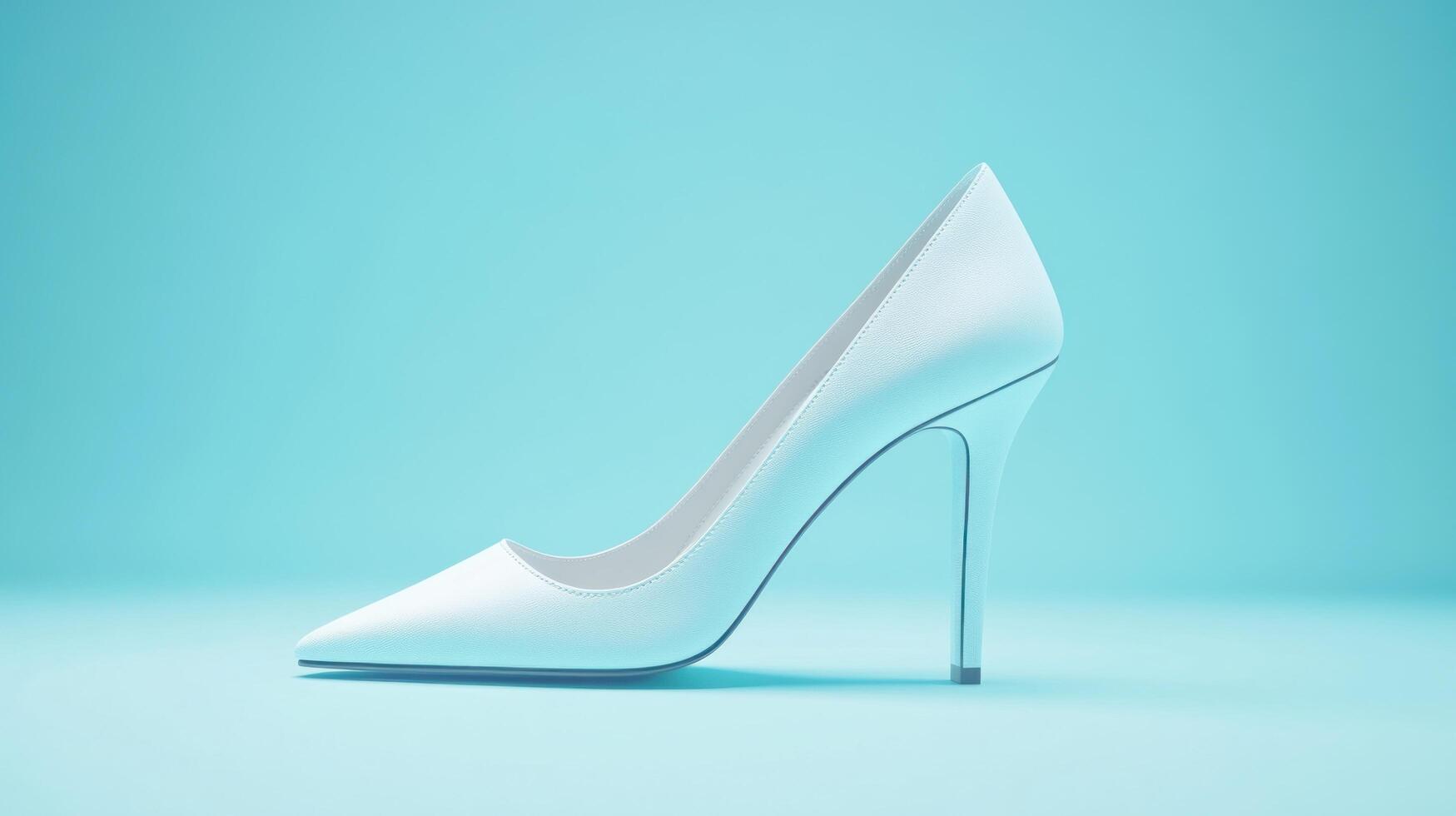 A white high heel shoe on a blue background photo