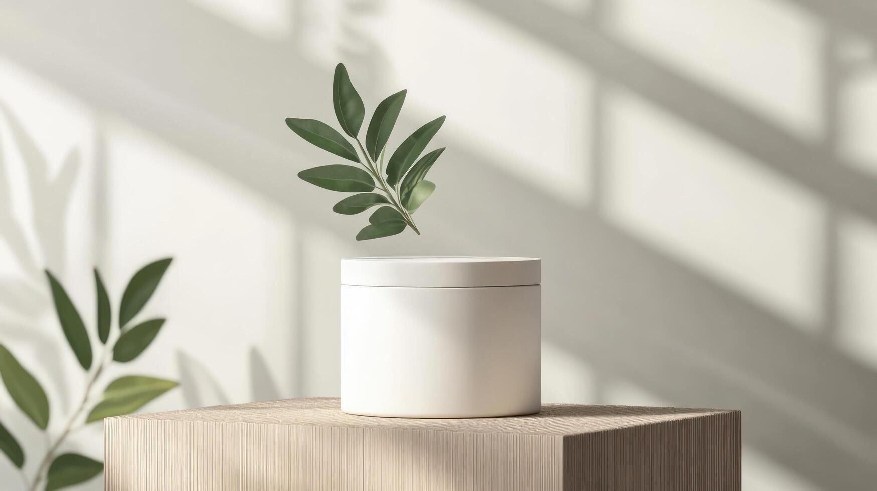A white container with a plant in it photo