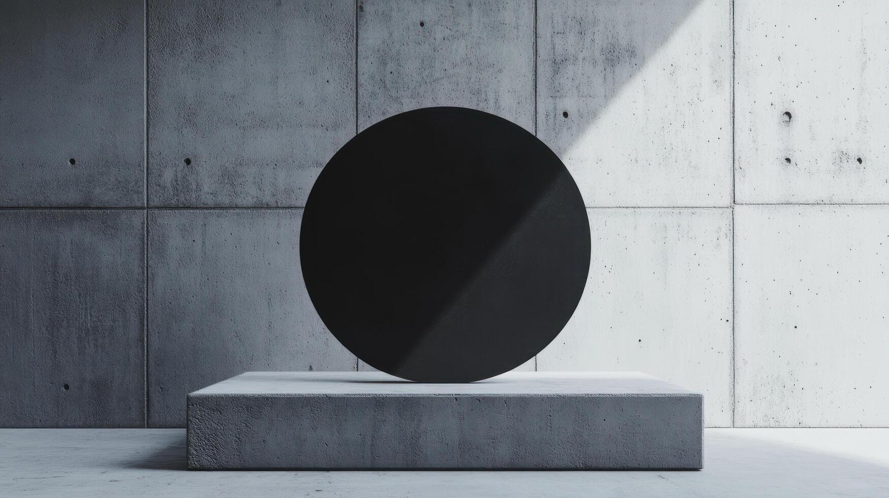 A black round object sitting on a concrete block photo