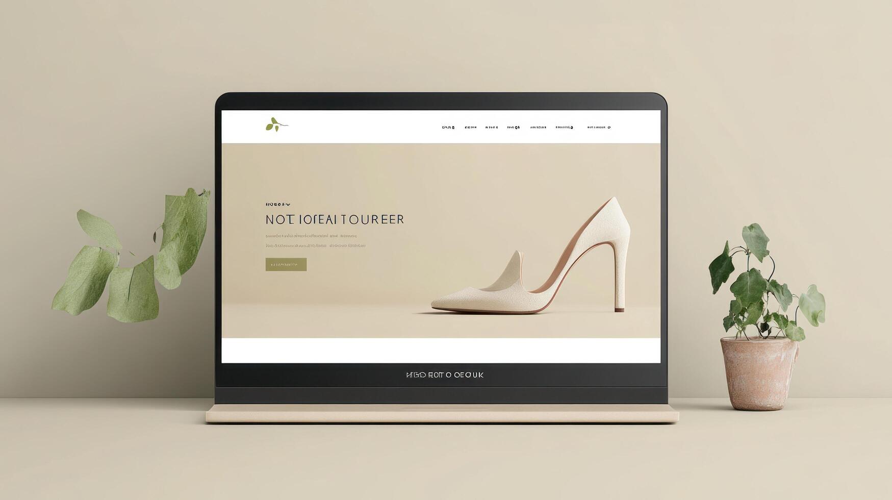 A laptop screen displaying a website design for a shoe store photo