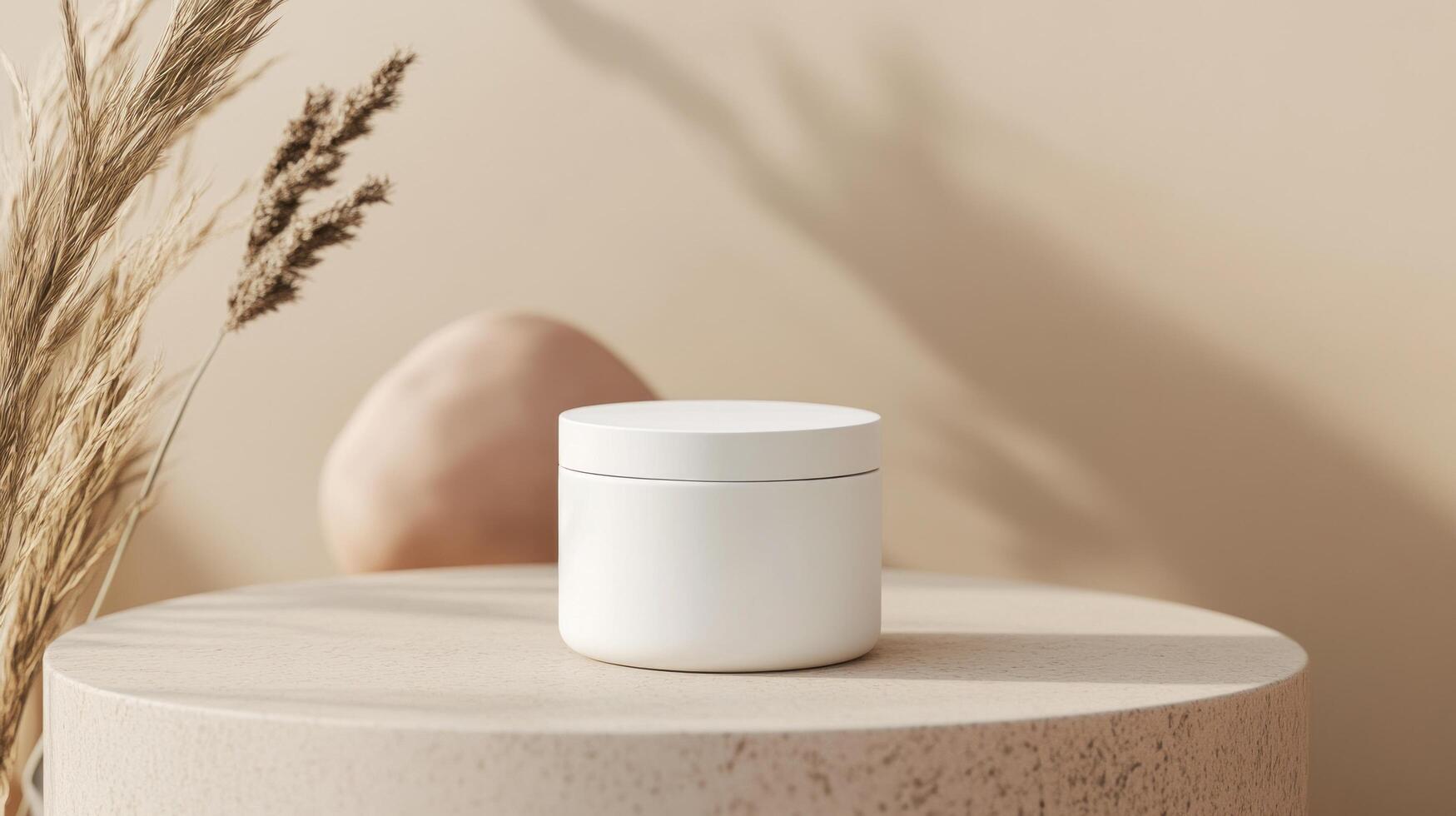 A white jar sitting on a round table photo