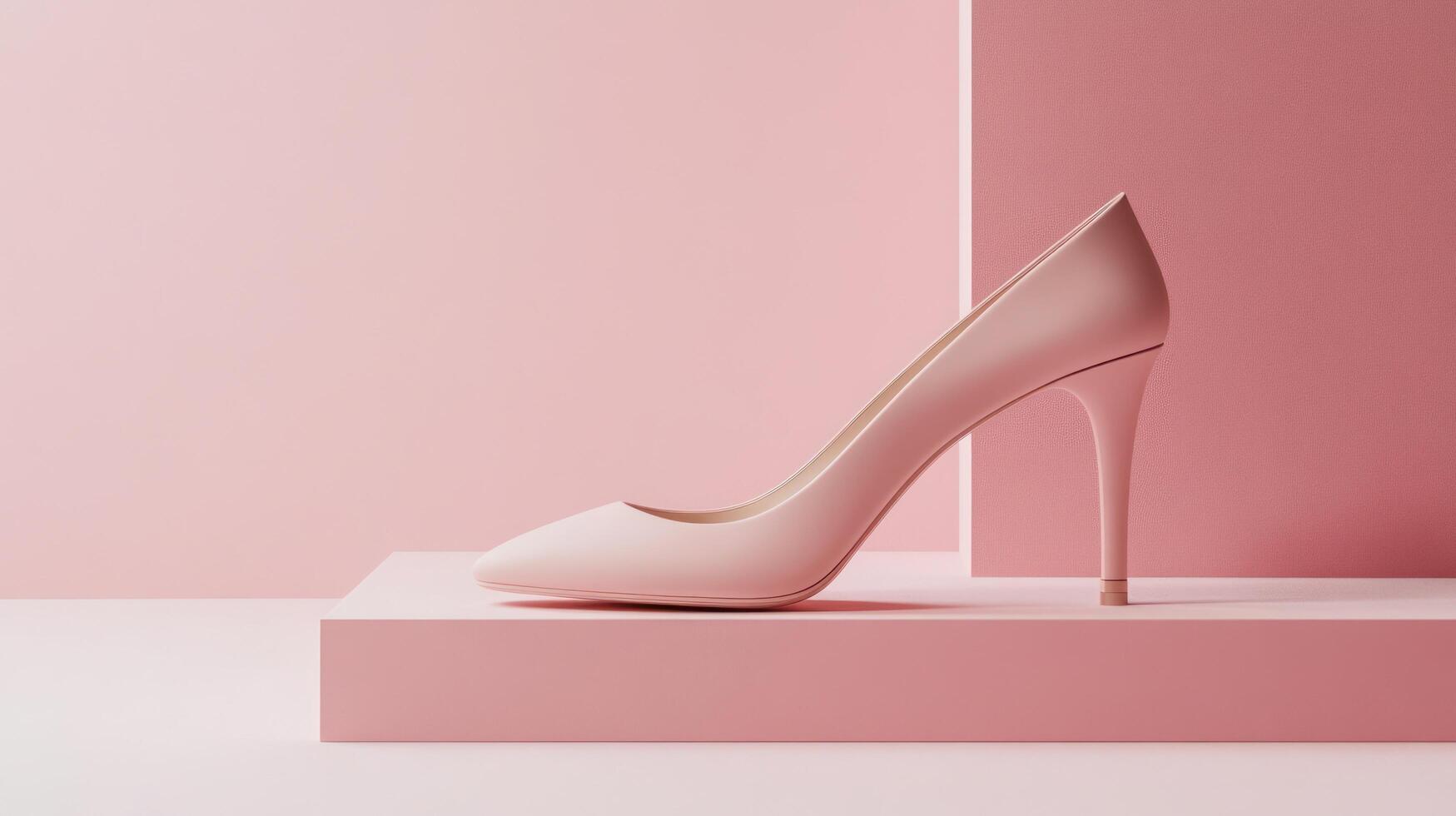 A pink high heeled shoe on a pink background photo