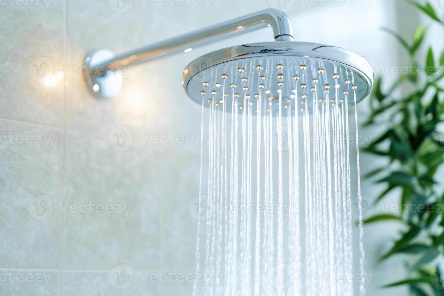 High-pressure showerhead with adjustable settings in a modern bathroom setting featuring a chrome finish reflecting light photo