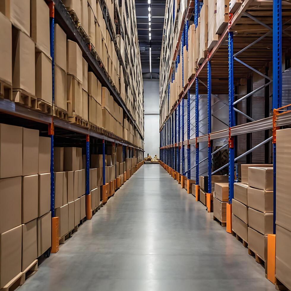 High Bay Warehouse Filled with Cardboard Boxes photo