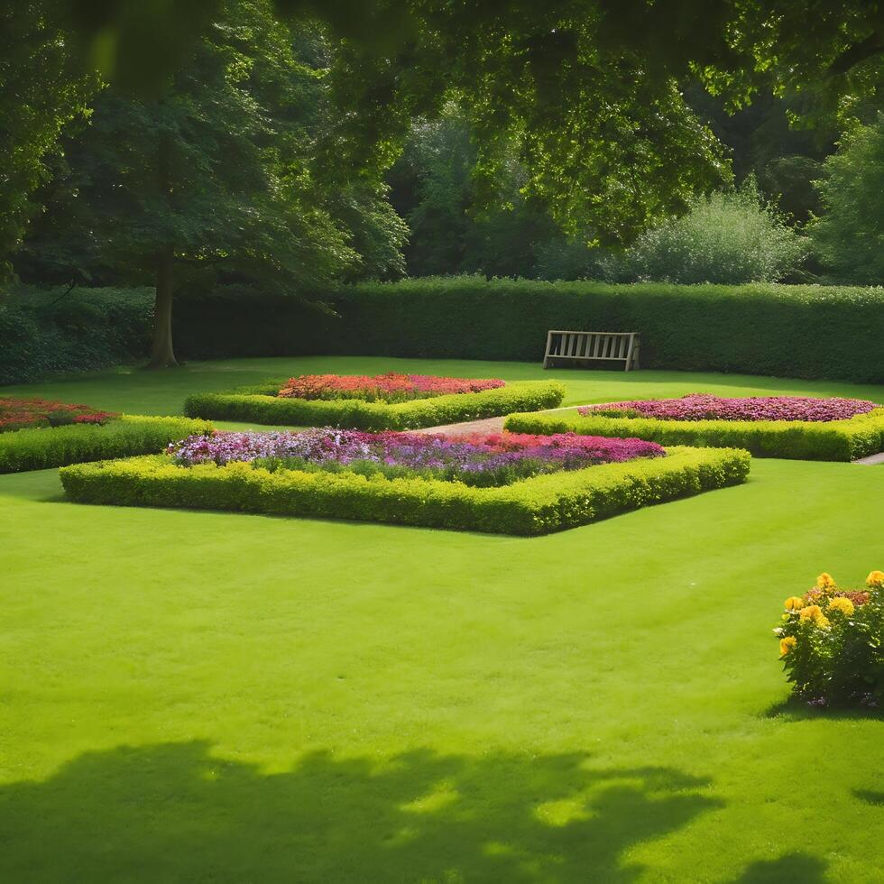 Beautifully manicured formal garden with vibrant flowerbeds photo