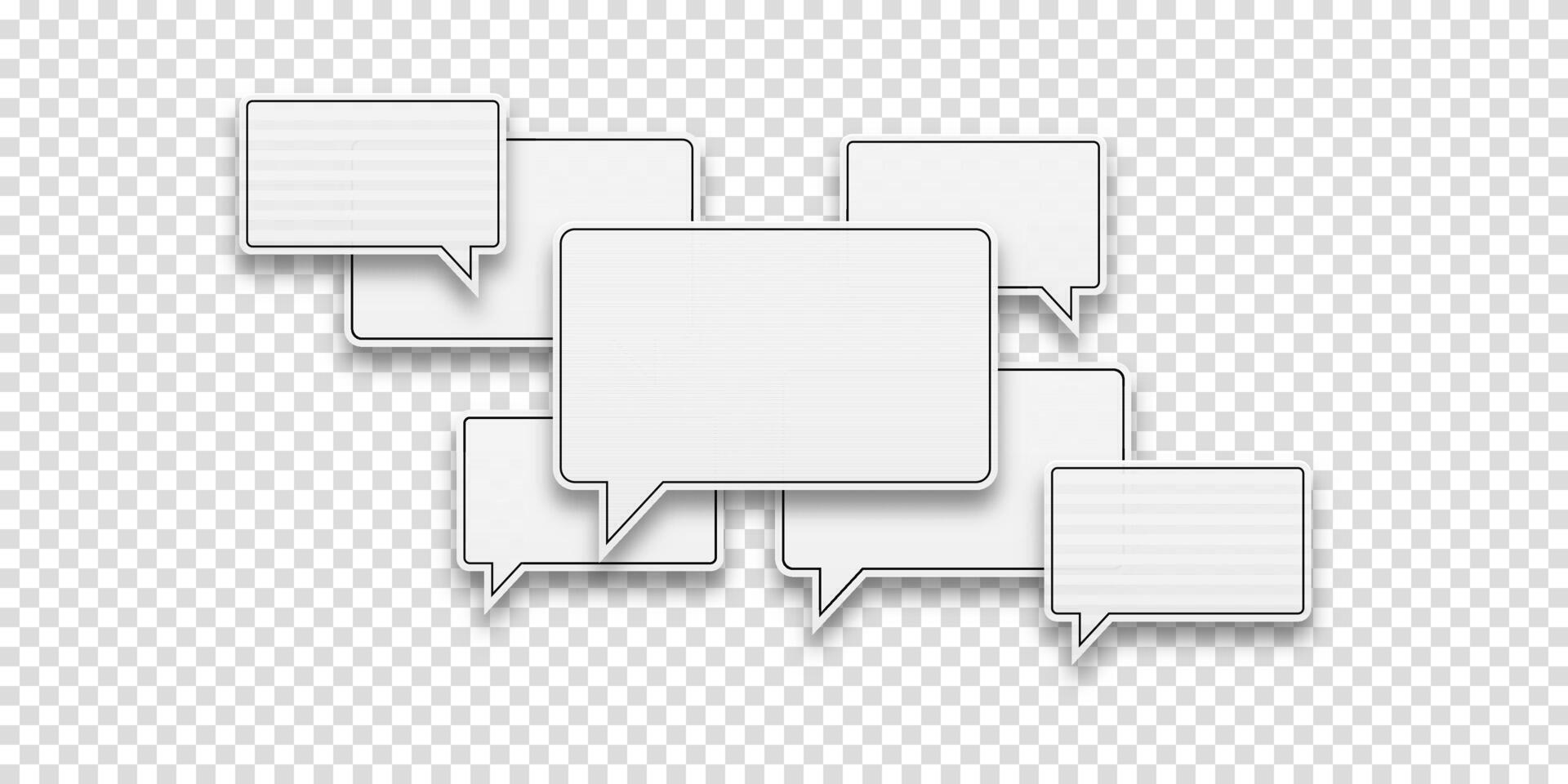 Set of white speech bubbles with stroke in a pile. Symbolizes communication between people, ideal for chat or dialogue designs. vector