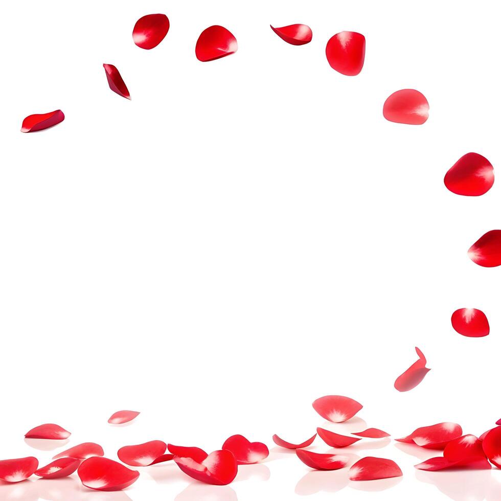 Rose Petals Falling in a Circular Pattern on White Background photo