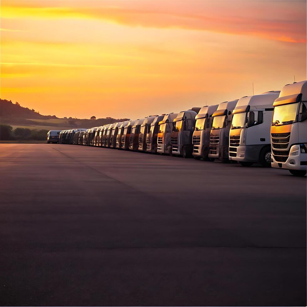 A row of trucks parked in a parking lot photo