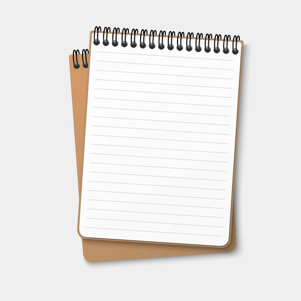 Linear notebook with a horizontal spring coil lies on top of another notebook. Notepad with a lined white sheet. illustration isolated on white background vector