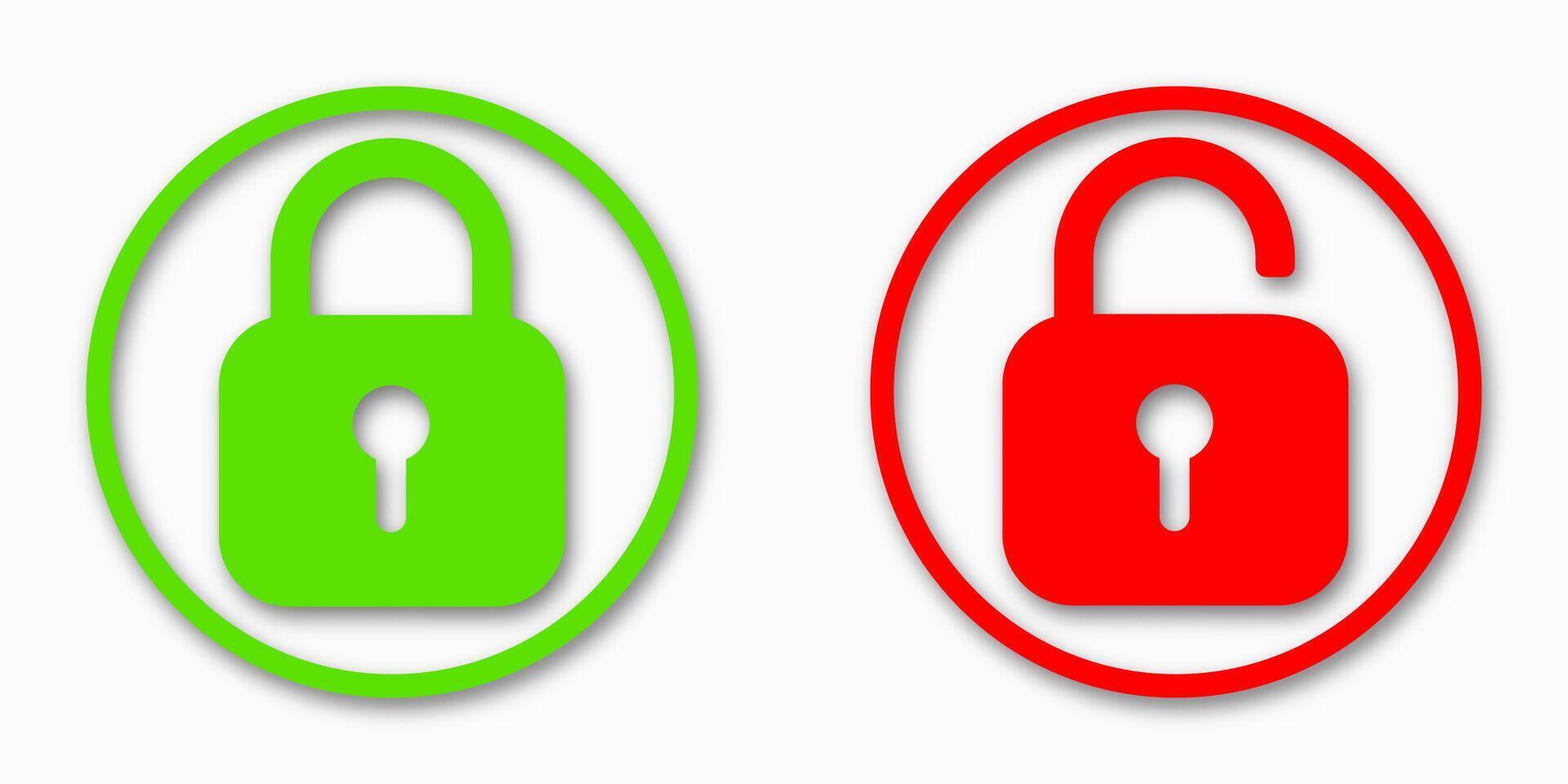 Set of lock icons, including open and closed padlock symbols. Safety and security signs, ideal for digital or tech-related designs. vector
