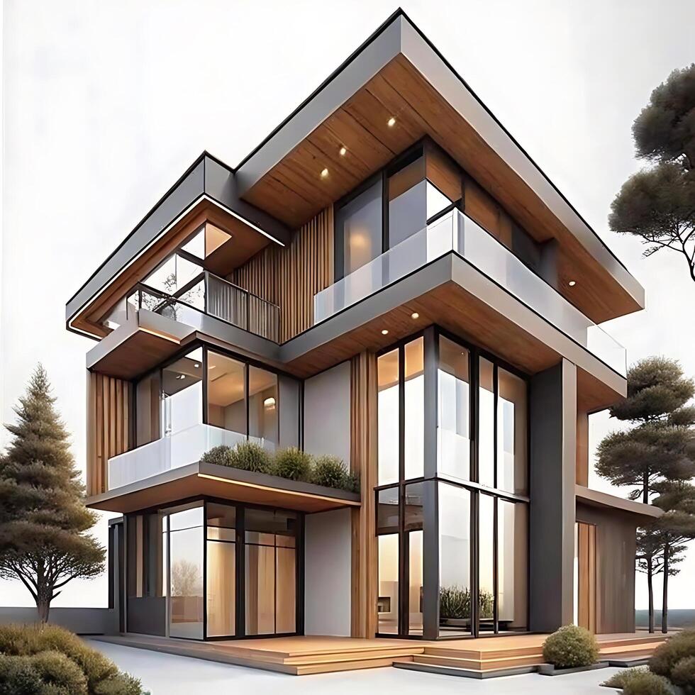 Stunning Modern Architectural Design of a Luxury Home with Wood and Glass Accents photo