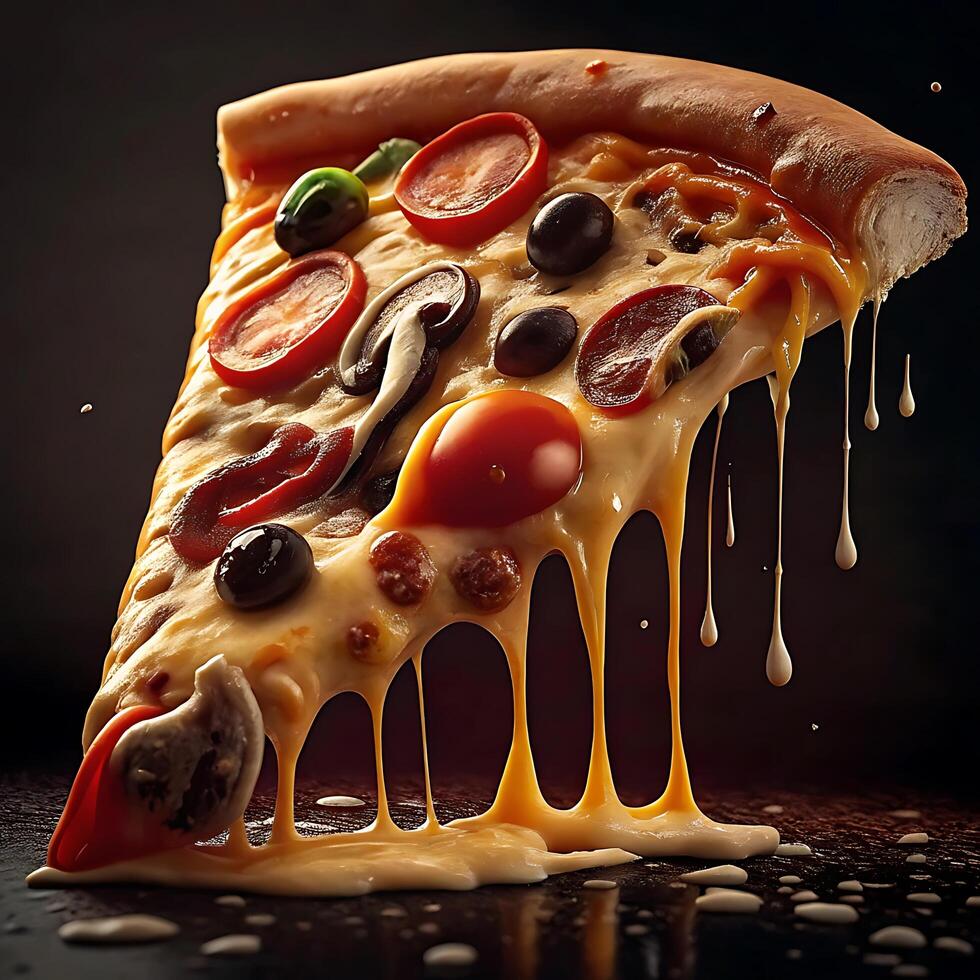 A Delicious Slice of Melted Cheese Pizza with Various Toppings photo