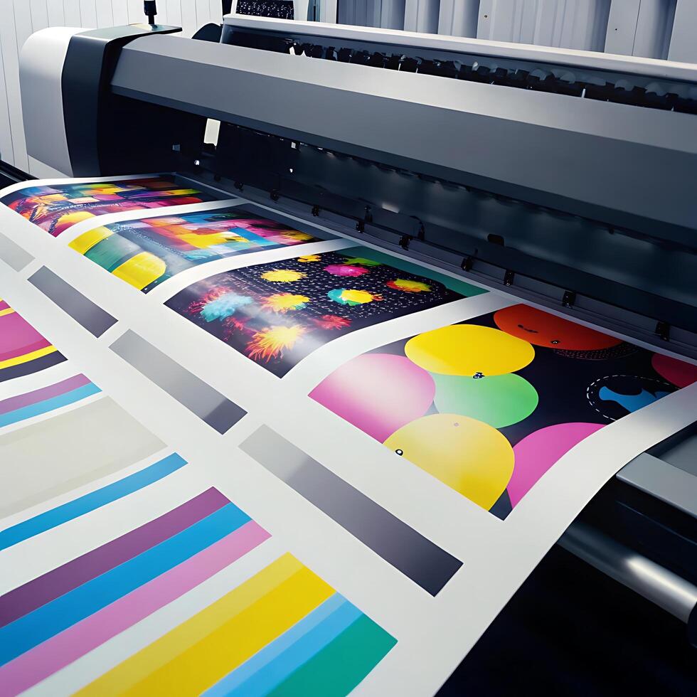 Large Format Digital Printer Printing Vibrant Color Test Prints photo