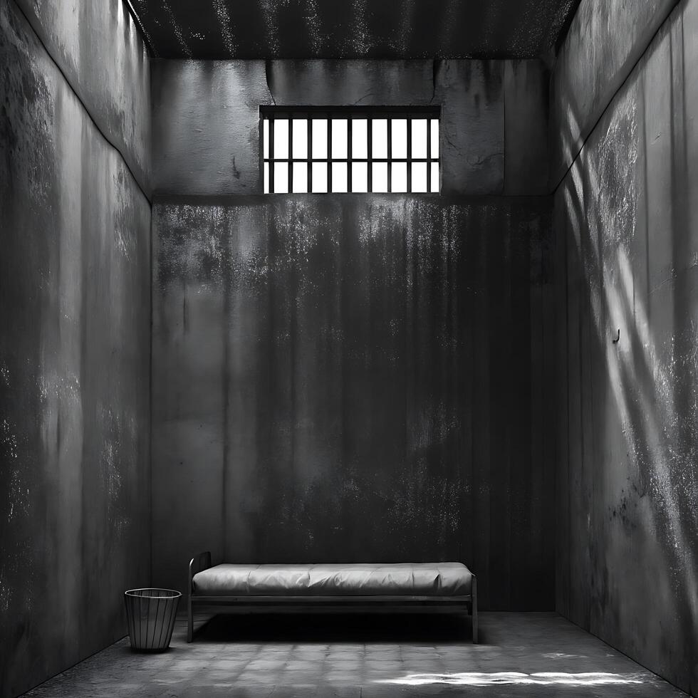 A solitary confinement cell stark and desolate prison interior photo