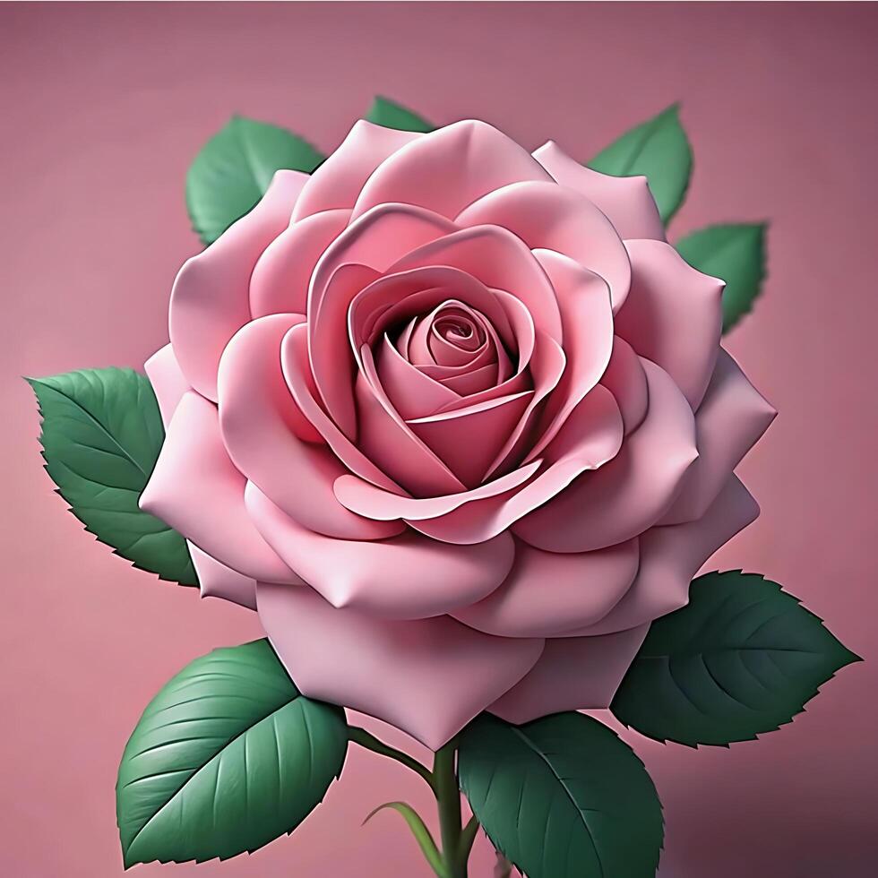 A Stunning Closeup of a Single Pink Rose with Lush Green Leaves photo