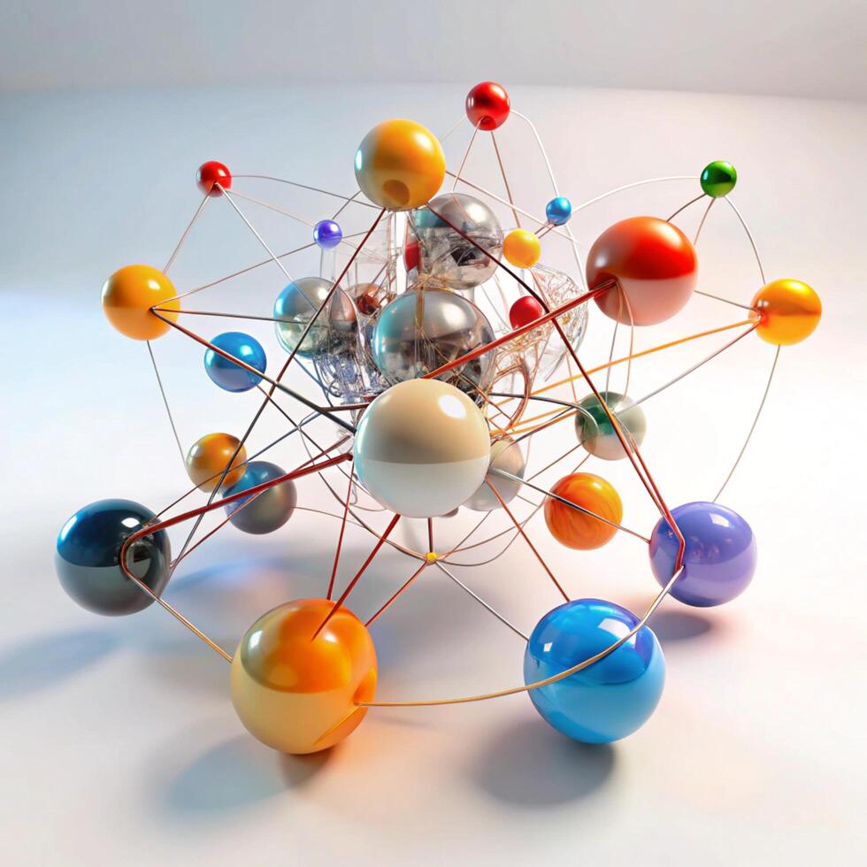 Abstract Colorful 3D Network of Interconnected Spheres Representing Complex Systems and Connections photo