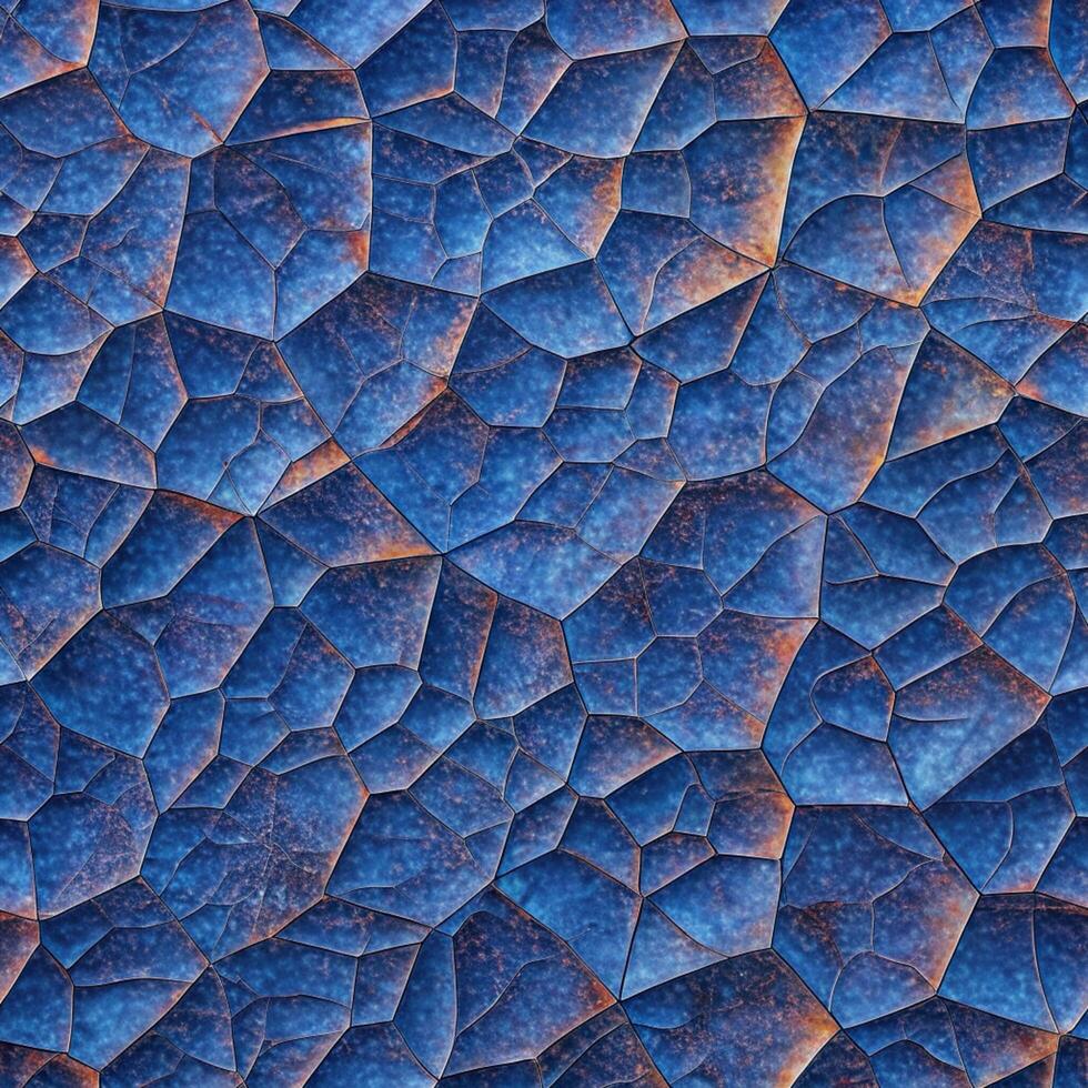 Abstract Cracked Blue and Orange Texture Background with Irregular Polygonal Shapes and Deep Hues photo