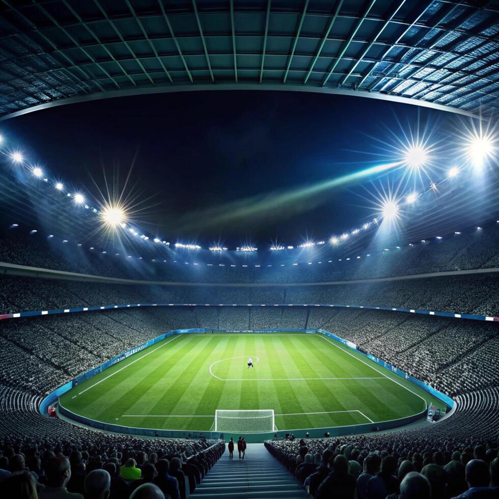 Night Soccer Game at a Full Stadium with Bright Lights photo