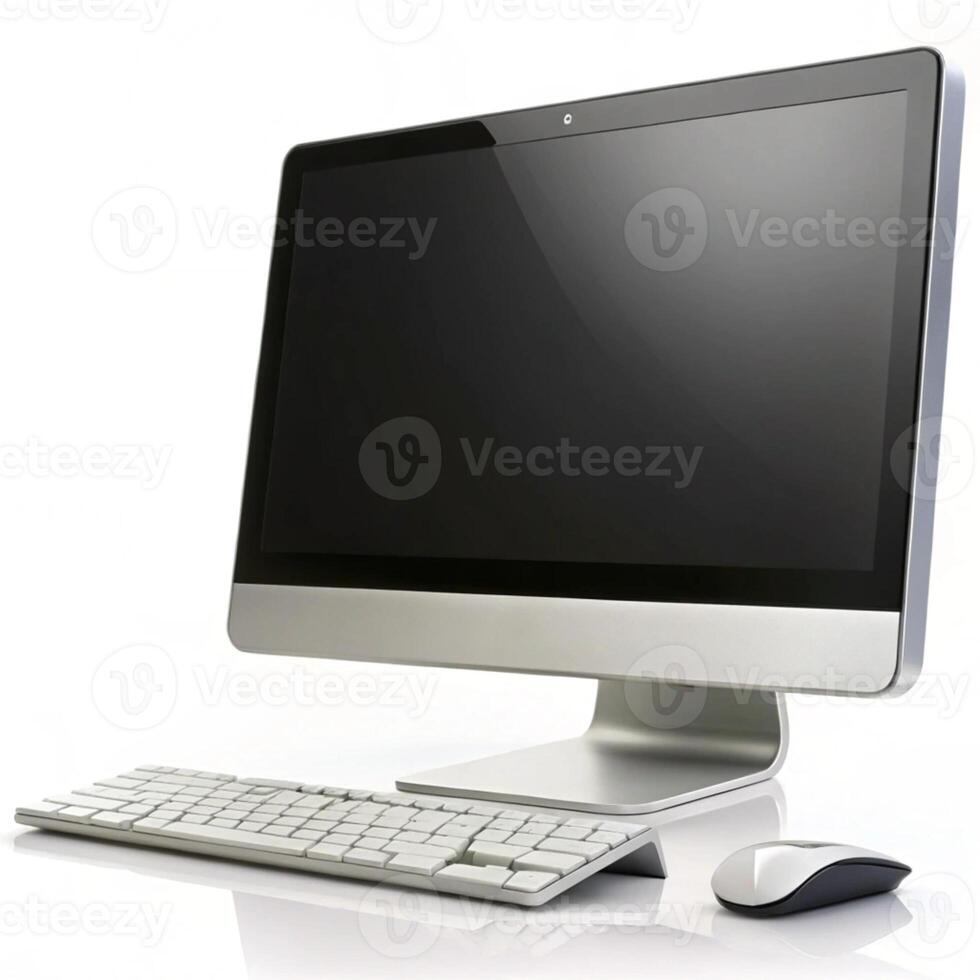 A desktop computer with a keyboard and mouse photo