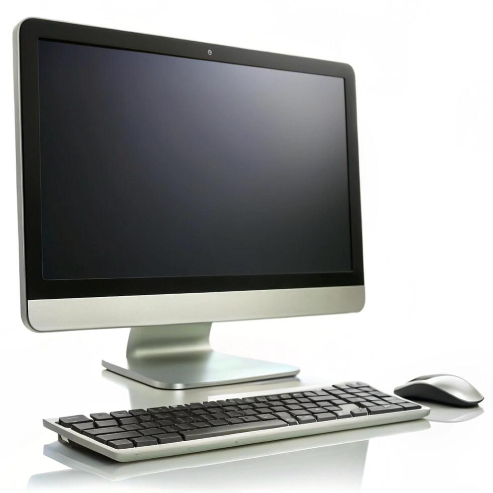 Sleek Modern All in One Computer Desktop PC Setup with Wireless Keyboard and Mouse photo