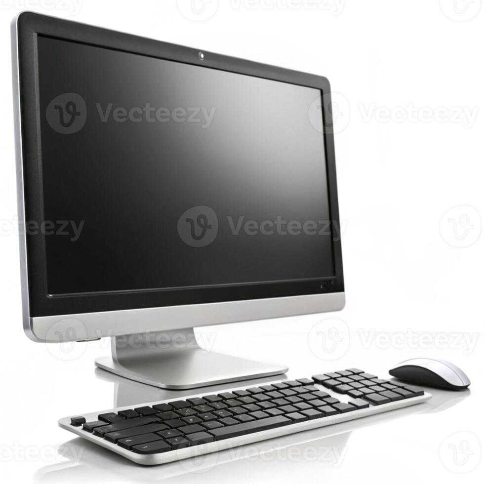 A desktop computer with a mouse and keyboard photo