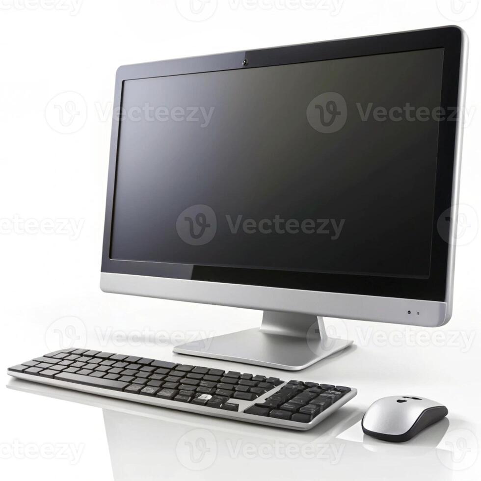 A computer monitor, keyboard and mouse are shown photo
