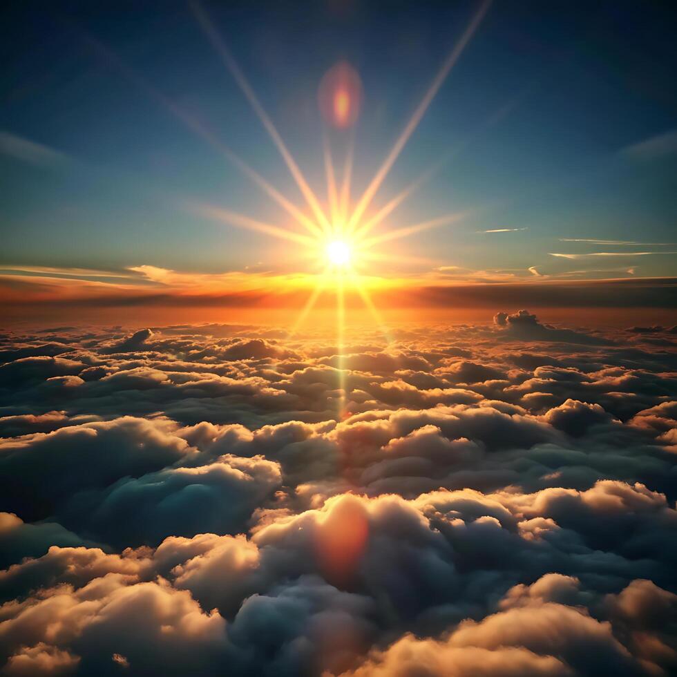 A breathtaking view of a vibrant sunrise above a boundless sea of clouds photo