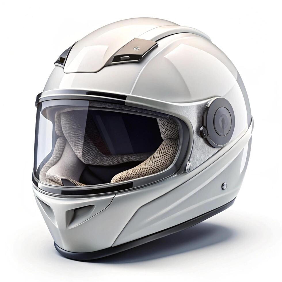 Sleek Modern White Motorcycle Helmet with Integrated Visor and Advanced Safety Features photo