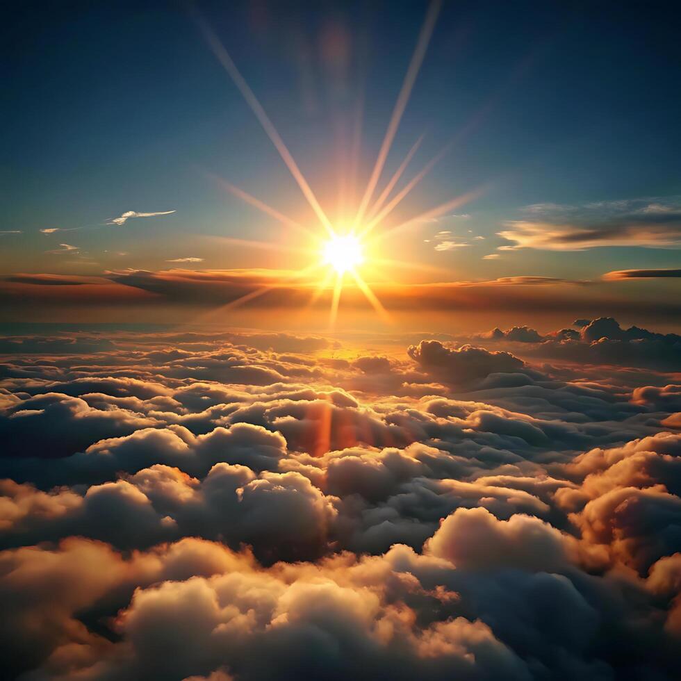 Stunning Aerial View of a Golden Sunset Above a Sea of Clouds photo
