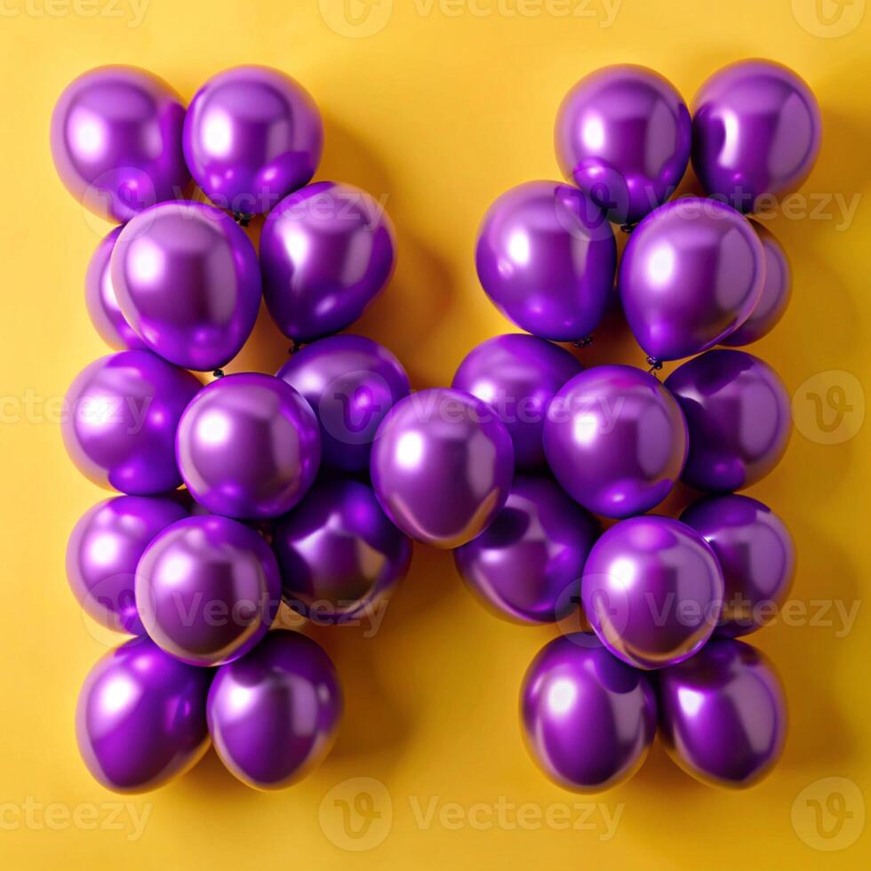 Letter h made of balloons on yellow background photo