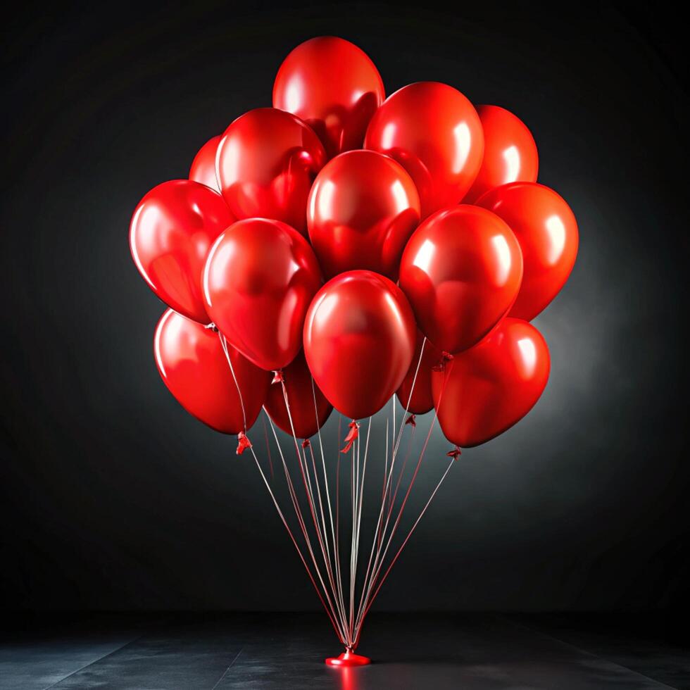 A Stunning Cluster of Shiny Red Balloons Against a Dark Background photo