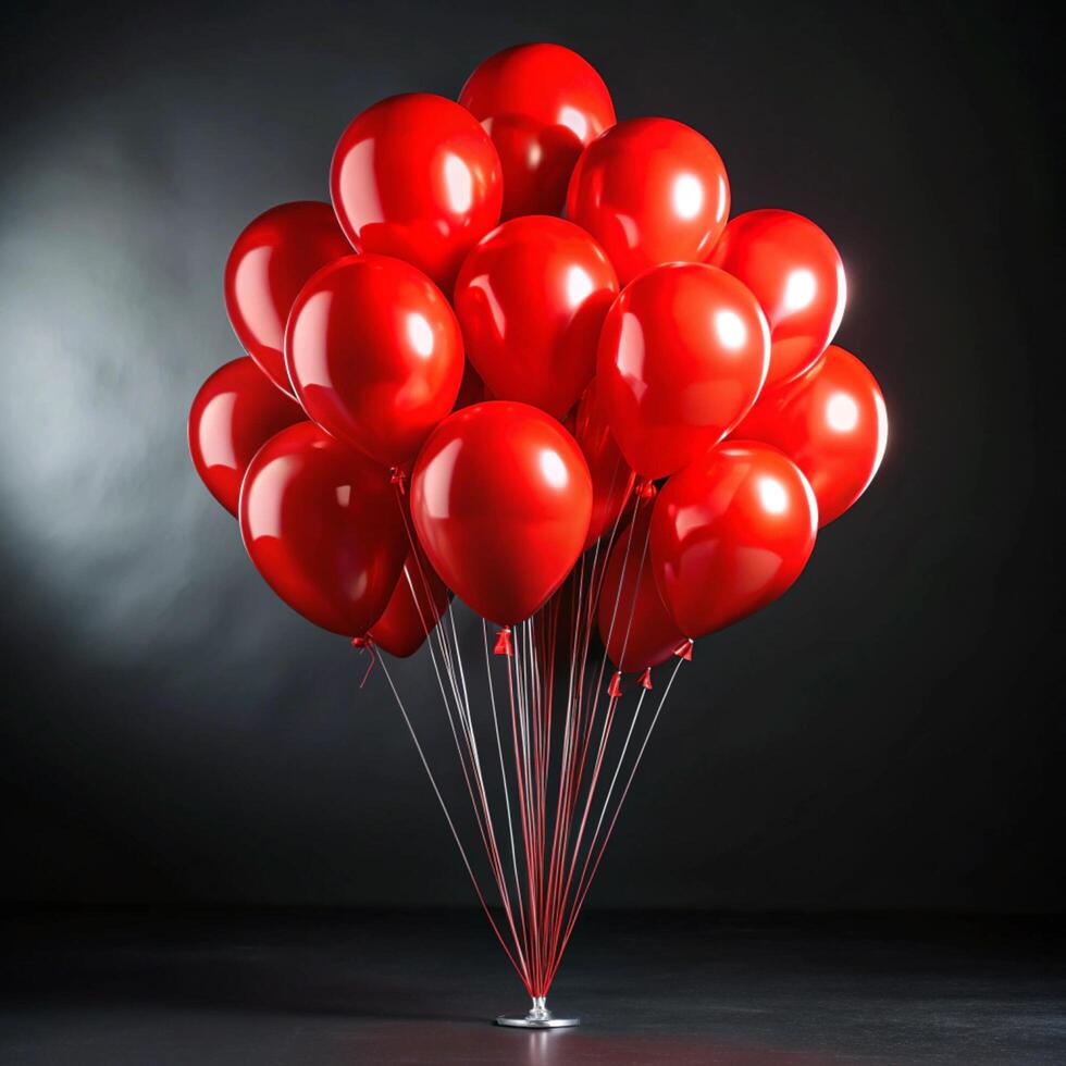 A Stunning Bouquet of Vibrant Red Balloons Against a Dark Background photo