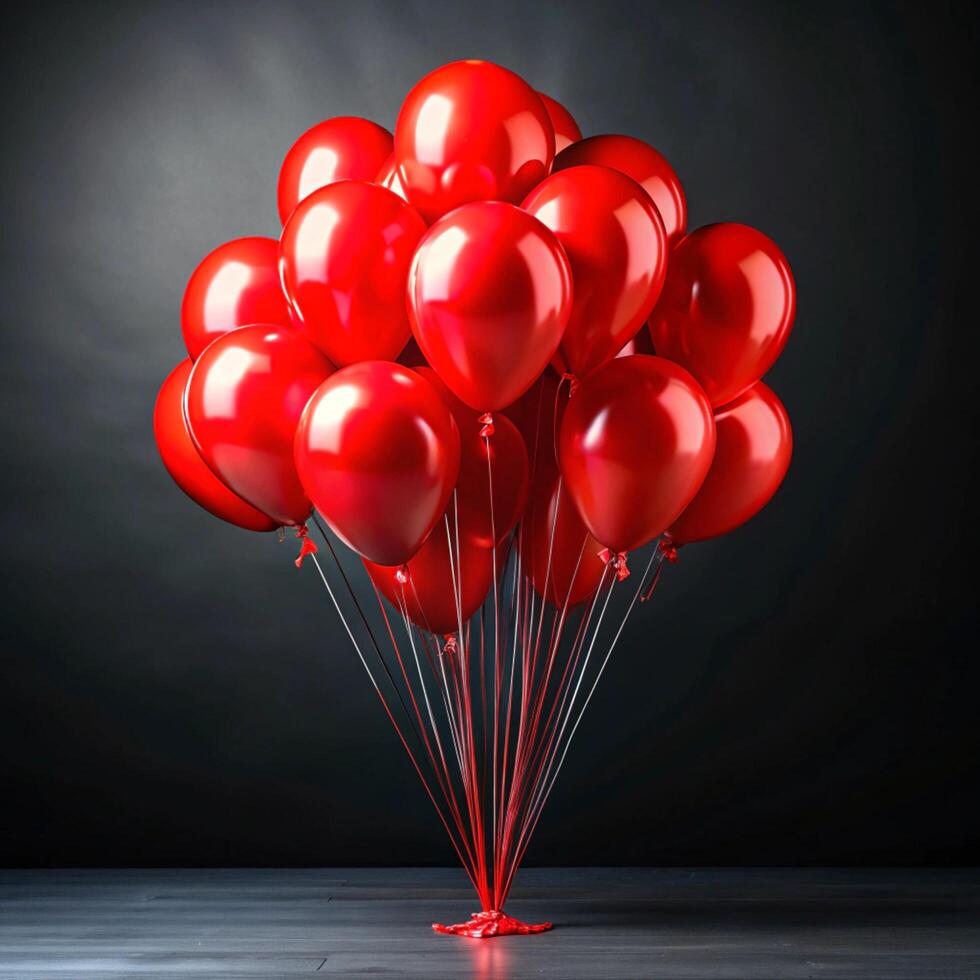 A Stunning Cluster of Vibrant Red Balloons Against a Dark Background photo